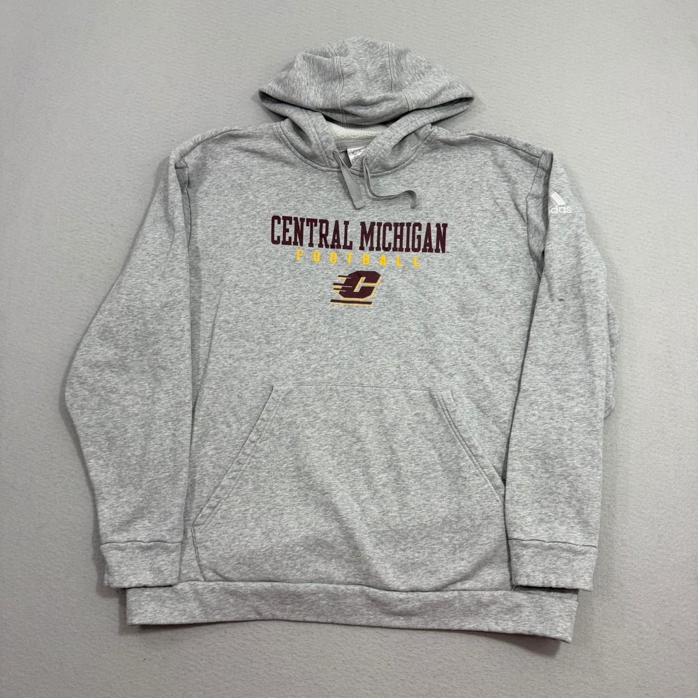 Adidas Hoodie Mens XL Gray Central Michigan Football Pullover Graphic Sweatshirt